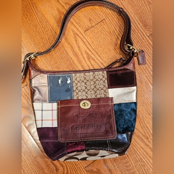 Vintage coach y2k suede leather tote purse patchwork design - Picture 3 of 15